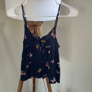 Flowy butterfly print tie front tank top